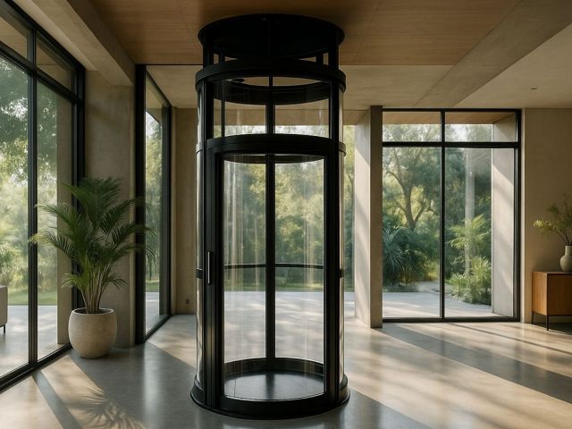 Luxury residential home lift with glass enclosure and modern design