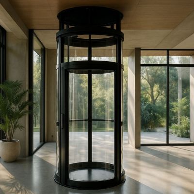 Luxury residential home lift with glass enclosure and modern design