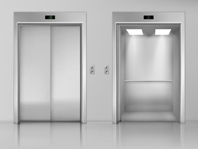 Lift doors, close and open empty elevator cabin
