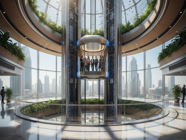 glass elevator with people in it image