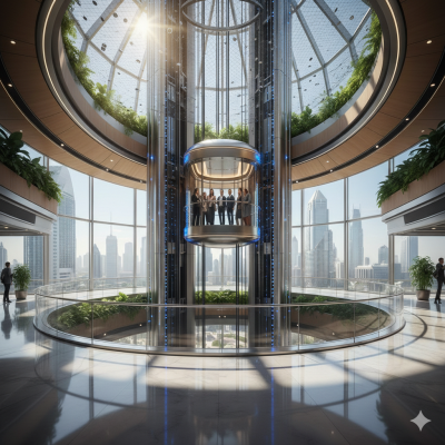 glass elevator with people in it image